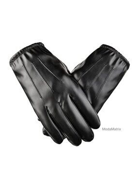 Men PU Leather Touchscreen Winter Gloves Warm Velvet Lined Dress Driving